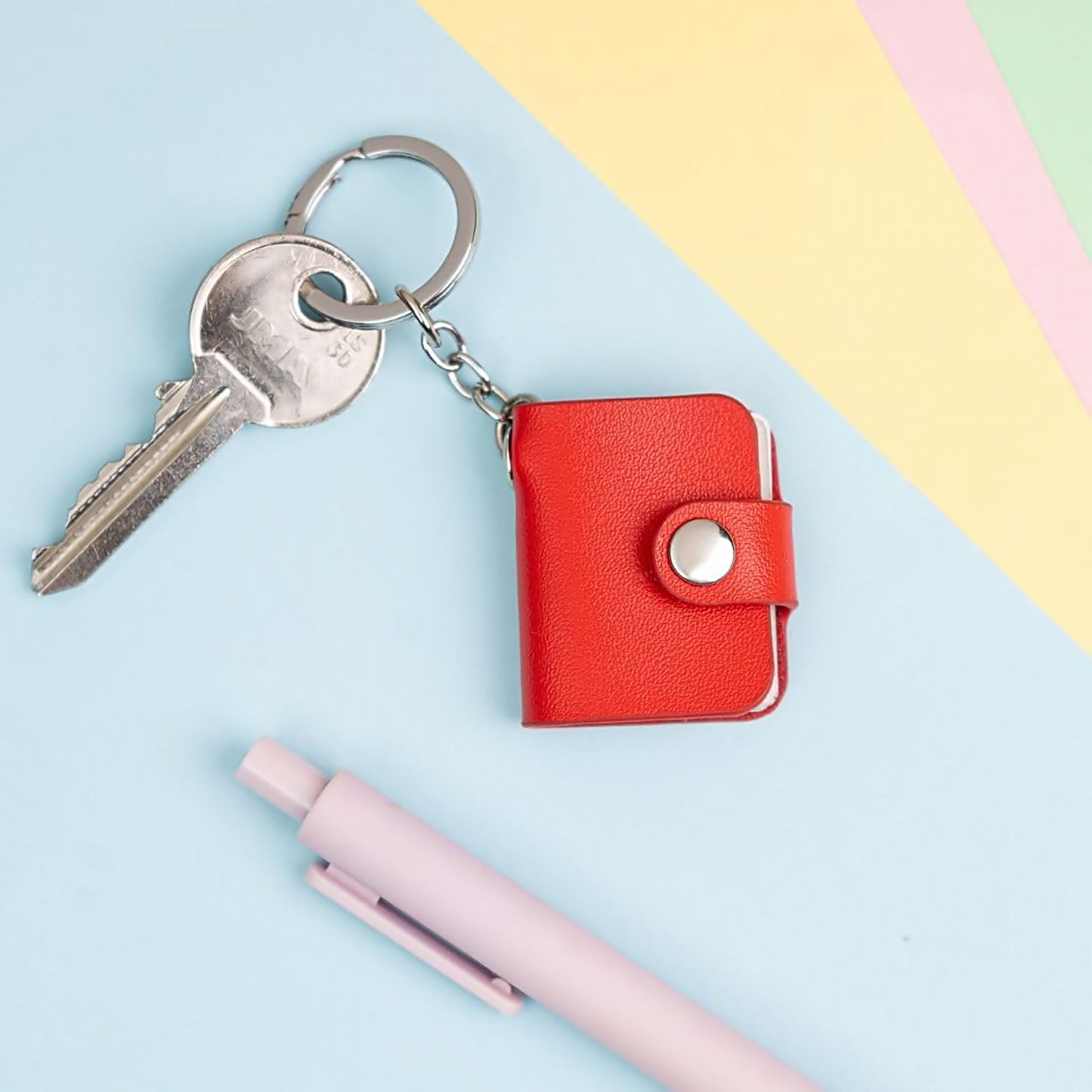 Personalized Vegan Leather Red Mini Photo Book Keychain – Custom Album (12–23 Photos, Text, 2 Sizes) Flashing Click