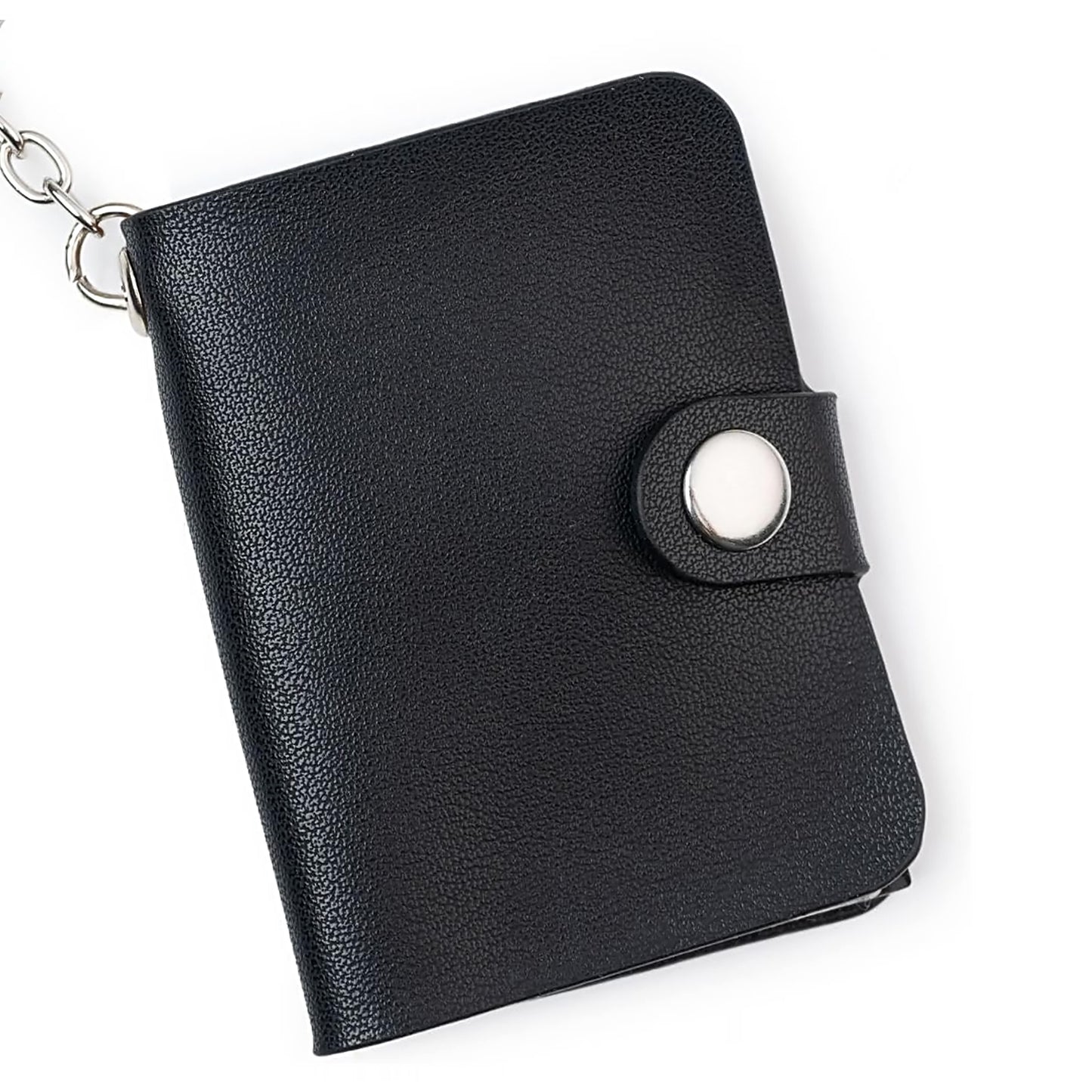 Flashing Click Classic Black Vegan Leather Mini Photo Book Keychain – Stylish Memory Album (12–23 Photos, Custom Text) Flashing Click