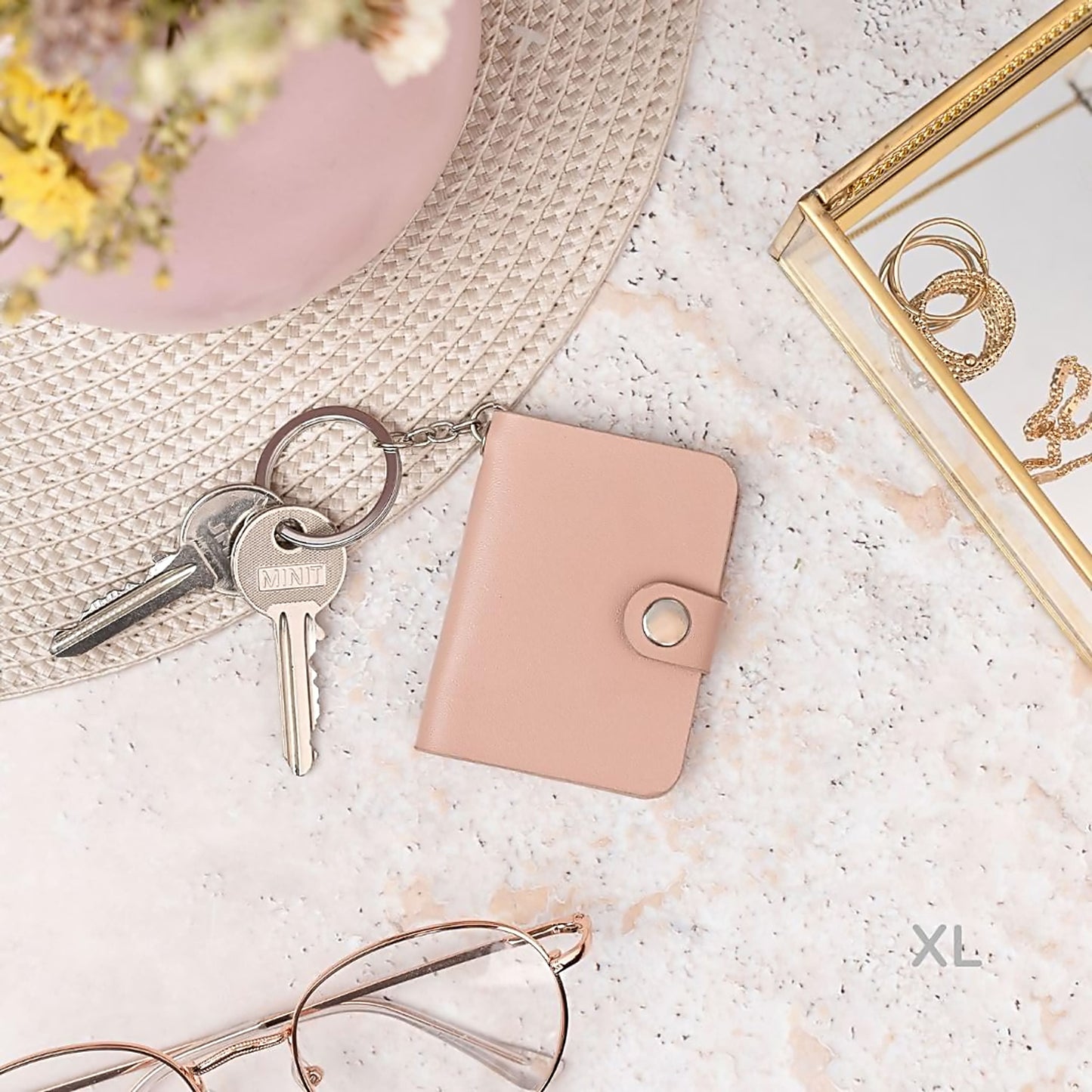 Flashing Click Cute Pink Vegan Leather Mini Photo Book Keychain – Personalized Album for Sisters, Friends & Couples Flashing Click
