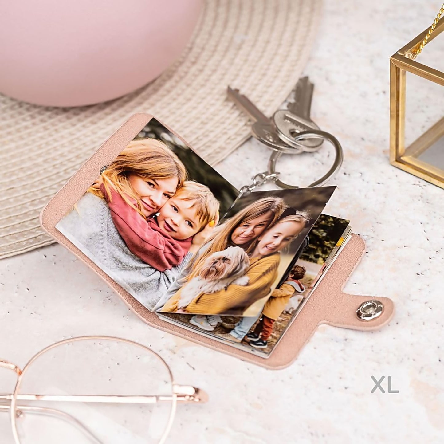 Flashing Click Cute Pink Vegan Leather Mini Photo Book Keychain – Personalized Album for Sisters, Friends & Couples Flashing Click