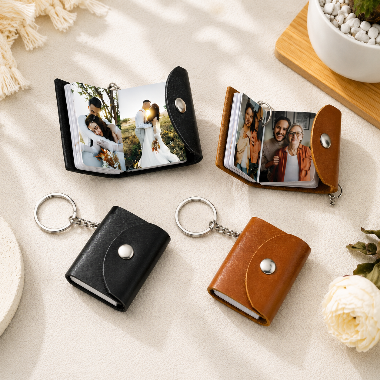 premium full grain italian leather photo book keychain
