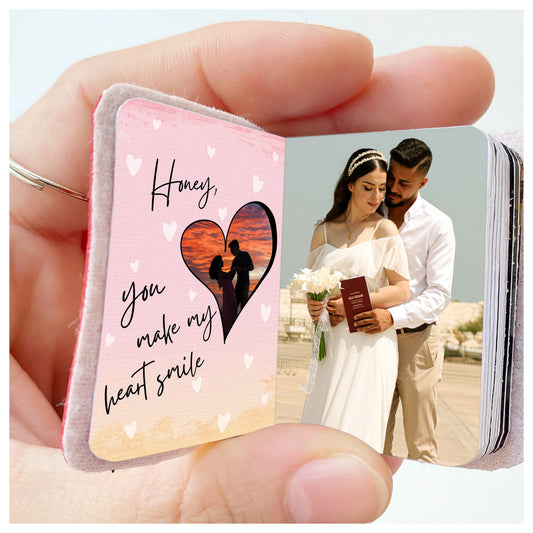 Flashing Click Custom Vegan Leather Photo Keychain with 12 Pictures and Text – Perfect Gift for All Occasions Flashing Click