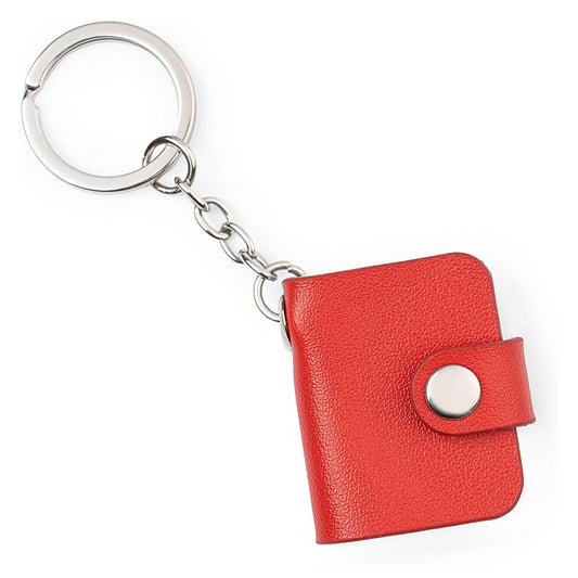 Personalized Vegan Leather Red Mini Photo Book Keychain – Custom Album (12–23 Photos, Text, 2 Sizes) Flashing Click