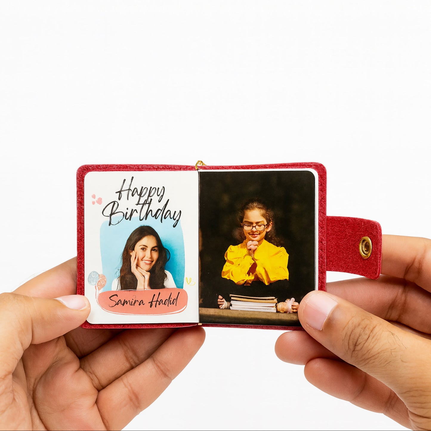 Personalized Red Faux Leather Photo Book Keychain | XL 12–23 Laminated Photos | Name or Message on front page | Gift for Couples, Birthday & Anniversary, new year, valentine day