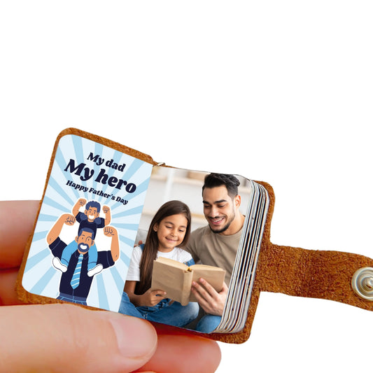 Flashing Click Customizable Leather Mini Photo Album Keychain - with 12 to 24 Photos - Gift Idea for Father's Day, Birthdays, Anniversaries, or Special Moments Flashing Click