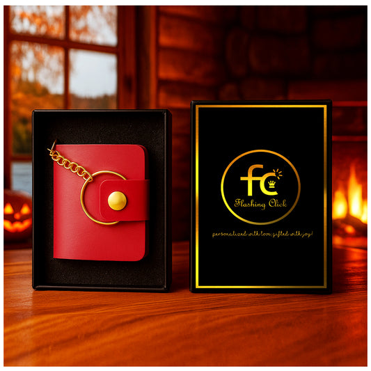 Personalized Red Faux Leather Photo Book Keychain | XL 12–23 Laminated Photos | Name or Message on front page | Gift for Couples, Birthday & Anniversary, new year, valentine day