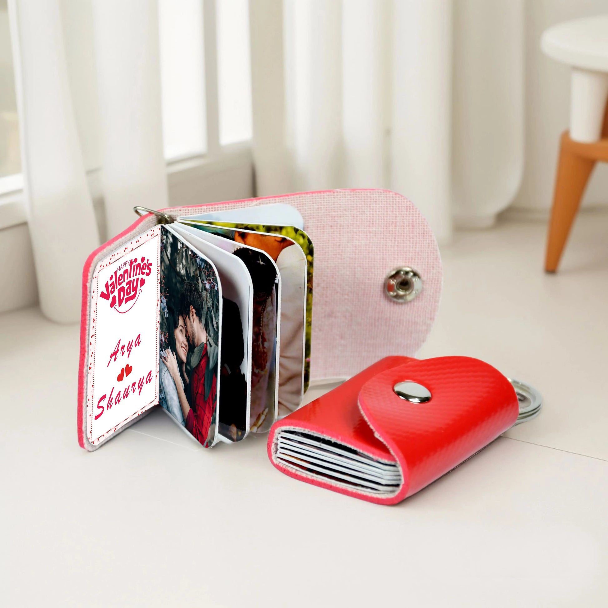 Flashing Click Custom Vegan Leather Photo Keychain with 12 Pictures and Text – Perfect Gift for All Occasions Flashing Click