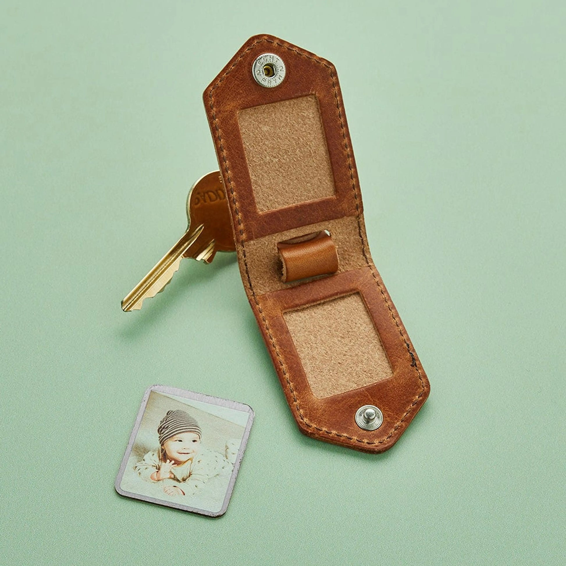 Flashing Click Luxury Personalized Leather Photo Keyring with Steel Inserts – Includes 2 Custom Photos Flashing Click