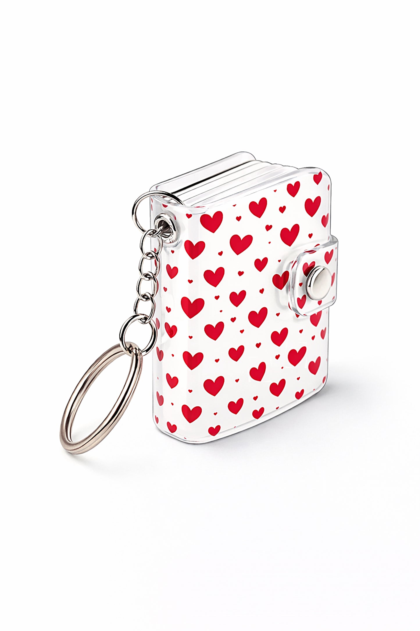 Flashing Click Personalized Photo Book Keychain | UV Acrylic Heart pattern printed with 12–23 Photos & Custom Text | Laminated Photos, Metal Key Ring & Snap Button | Gift for Couples, Him/her, birthday, anniversary