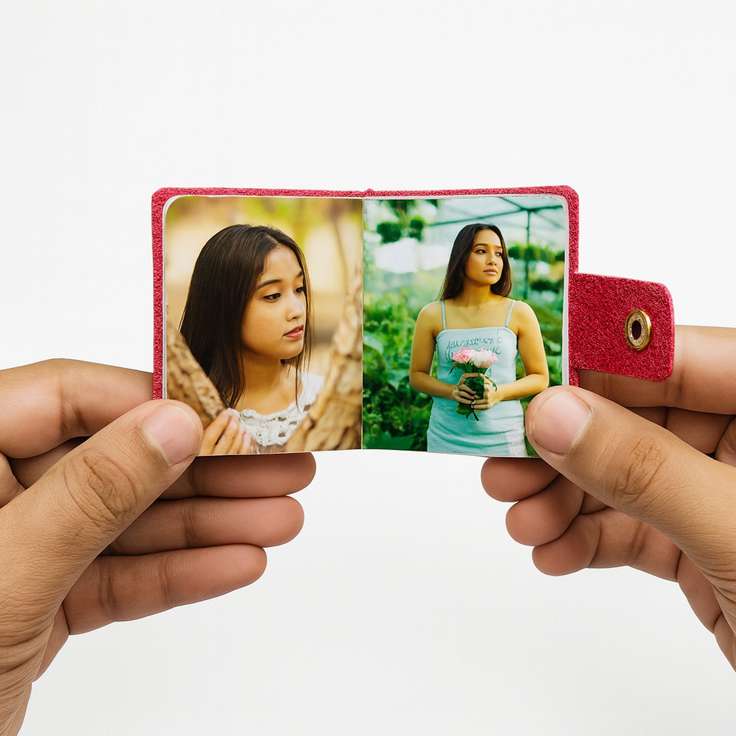 Personalized Red Faux Leather Photo Book Keychain | XL 12–23 Laminated Photos | Name or Message on front page | Gift for Couples, Birthday & Anniversary, new year, valentine day