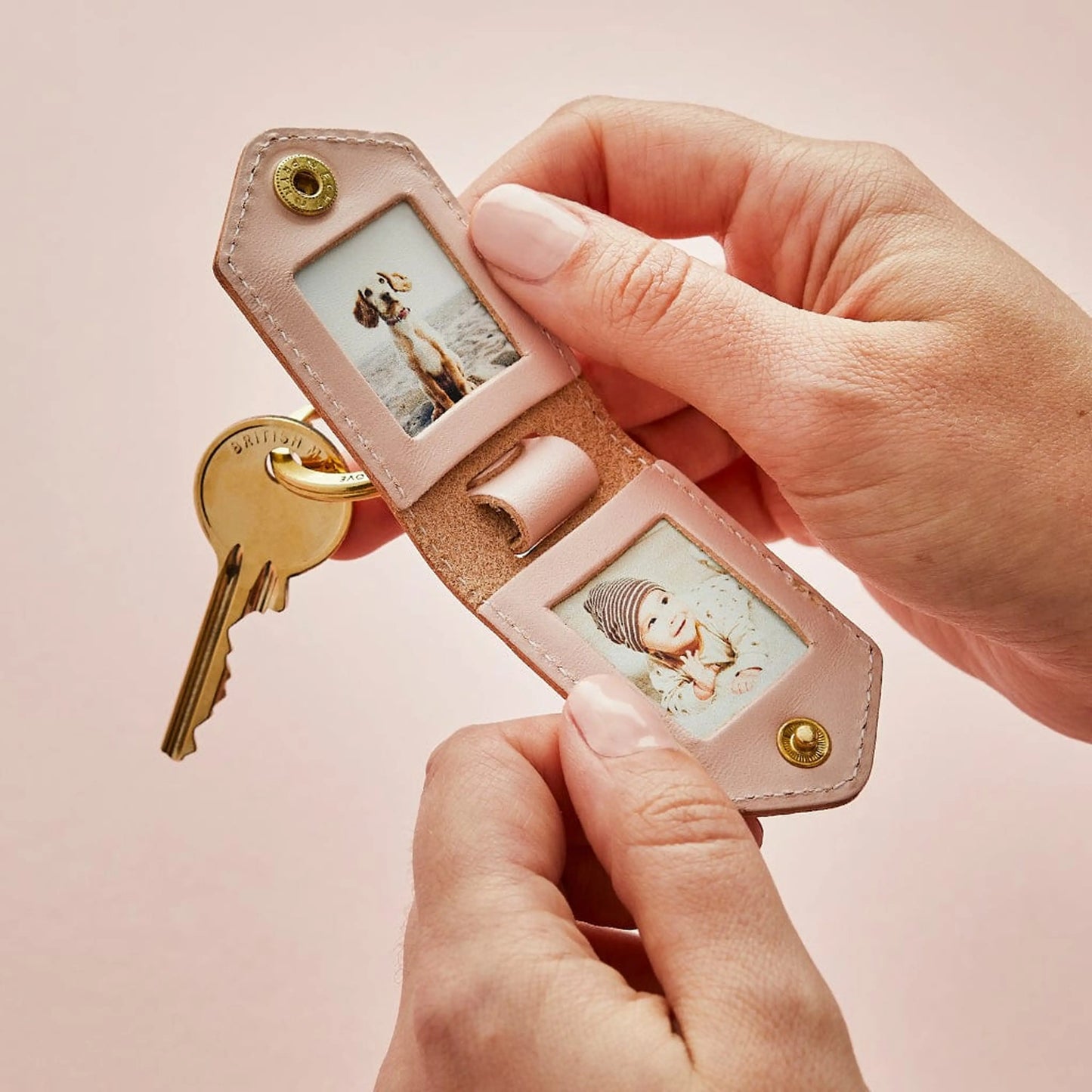 Flashing Click Luxury Personalized Leather Photo Keyring with Steel Inserts – Includes 2 Custom Photos Flashing Click