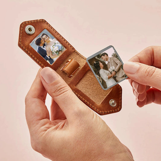 Flashing Click Luxury Personalized Leather Photo Keyring with Steel Inserts – Includes 2 Custom Photos Flashing Click