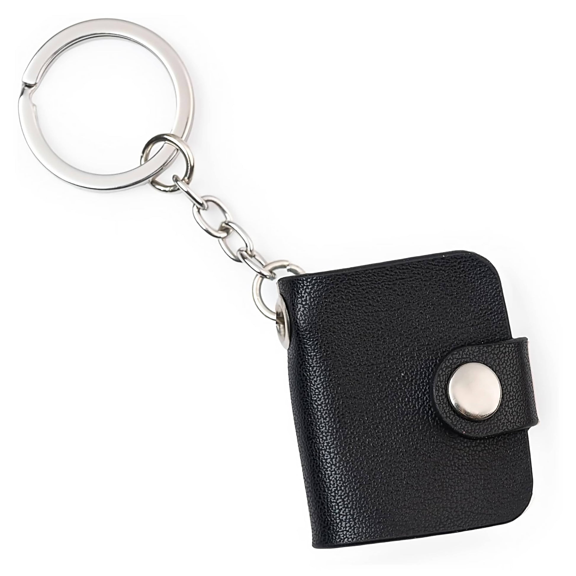 Flashing Click Classic Black Vegan Leather Mini Photo Book Keychain – Stylish Memory Album (12–23 Photos, Custom Text) Flashing Click