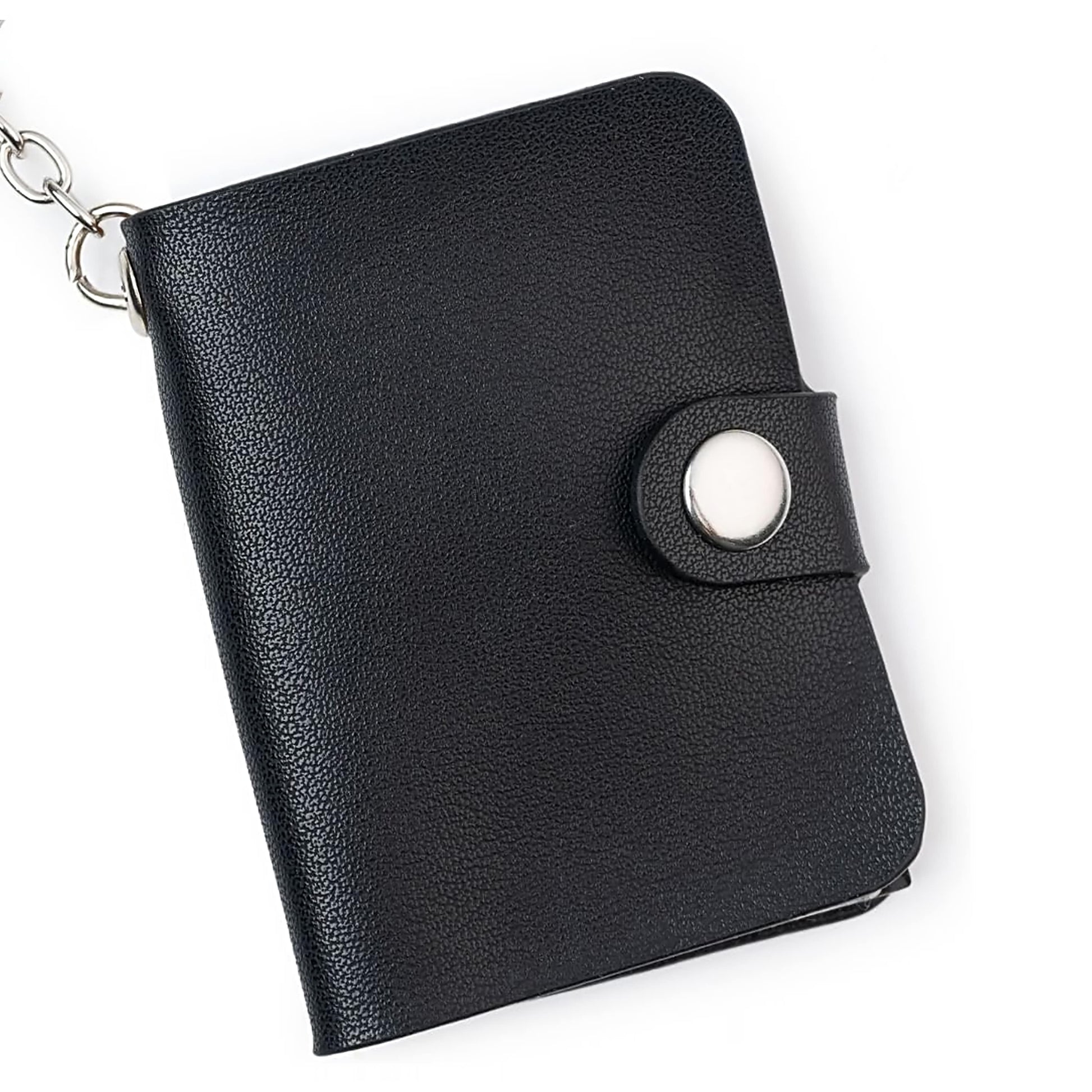 Flashing Click Classic Black Vegan Leather Mini Photo Book Keychain – Stylish Memory Album (12–23 Photos, Custom Text) Flashing Click