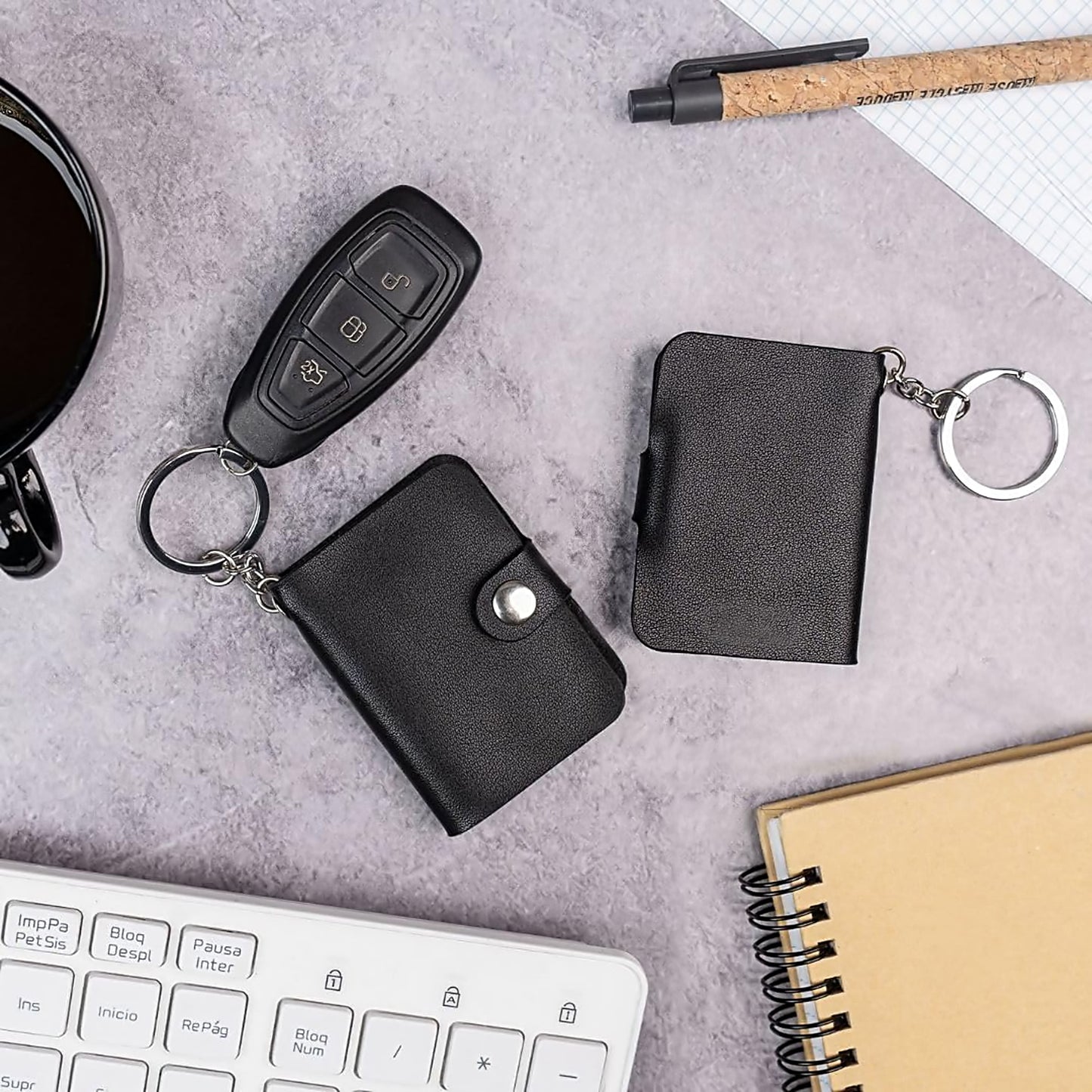 Flashing Click Classic Black Vegan Leather Mini Photo Book Keychain – Stylish Memory Album (12–23 Photos, Custom Text) Flashing Click