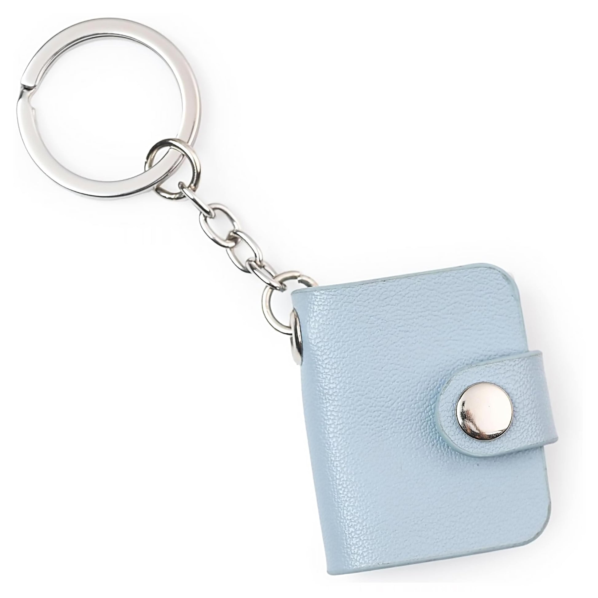 Elegant Grey Vegan Leather Mini Photo Book Keychain – Custom Keepsake (12–23 Photos, 2 Sizes, Text Option Flashing Click