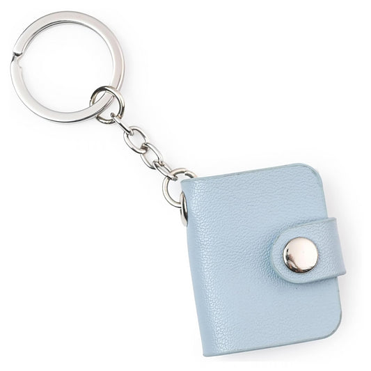 Elegant Grey Vegan Leather Mini Photo Book Keychain – Custom Keepsake (12–23 Photos, 2 Sizes, Text Option Flashing Click