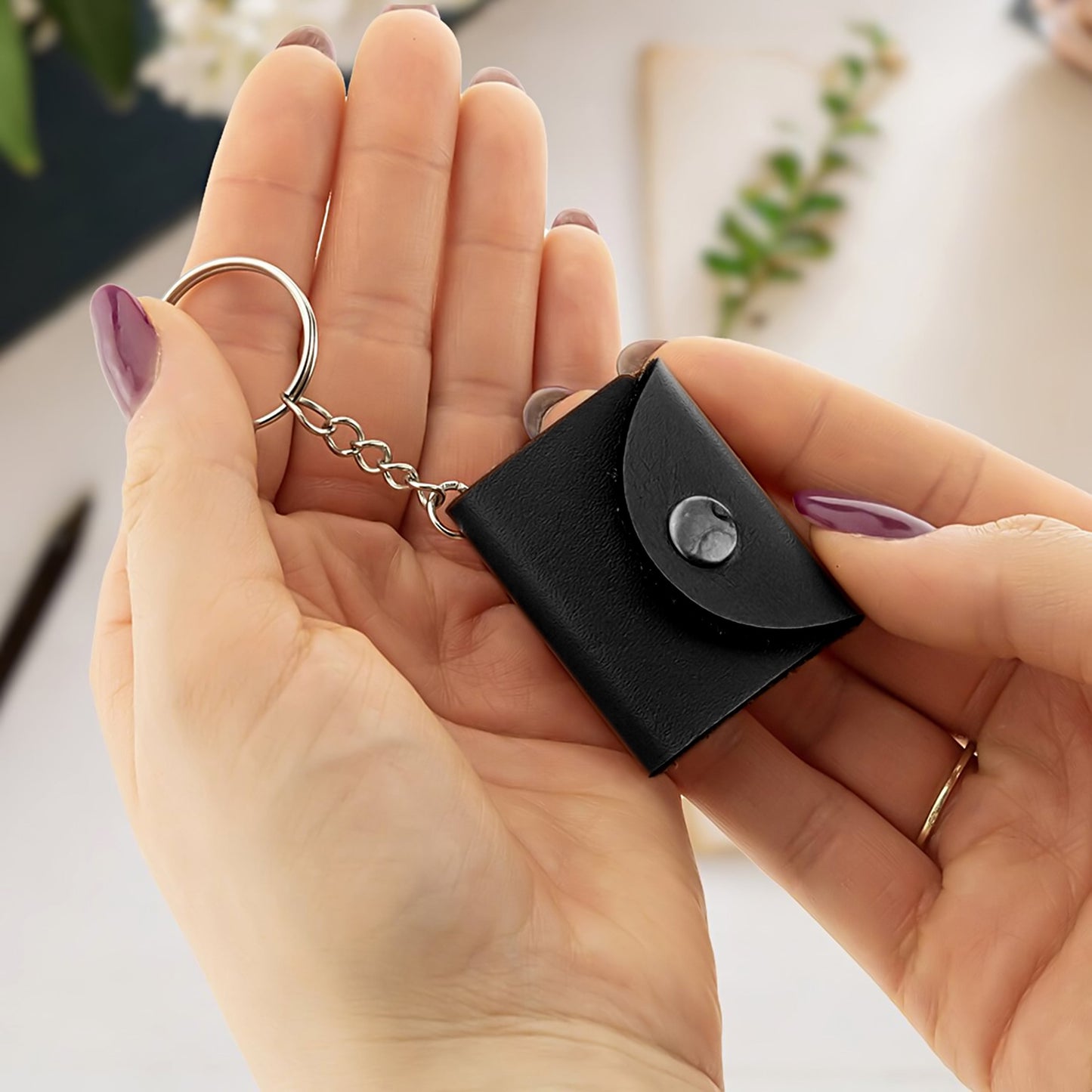Flashing Click Black Genuine Leather Photo Book Keychain | Customized Full Cut Design with 11 to 23 photo’s with custom text | Unique Gift for Birthday, Anniversary & Couples Flashing Click
