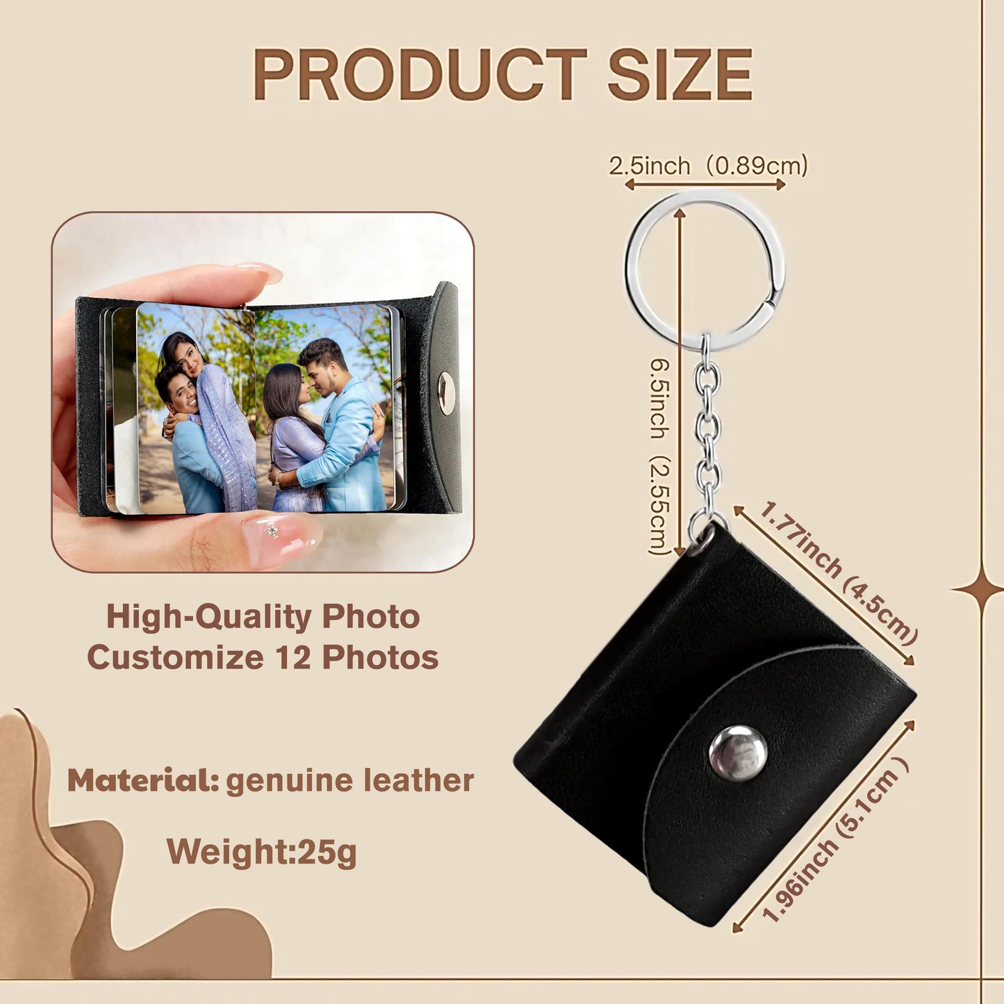 Flashing Click Black Genuine Leather Photo Book Keychain | Customized Full Cut Design with 11 to 23 photo’s with custom text | Unique Gift for Birthday, Anniversary & Couples Flashing Click