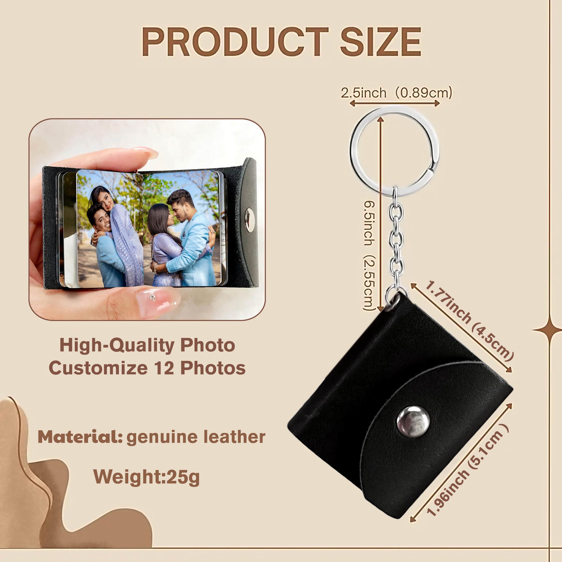 Flashing Click Black Genuine Leather Photo Book Keychain | Customized Full Cut Design with 11 to 23 photo’s with custom text | Unique Gift for Birthday, Anniversary & Couples Flashing Click