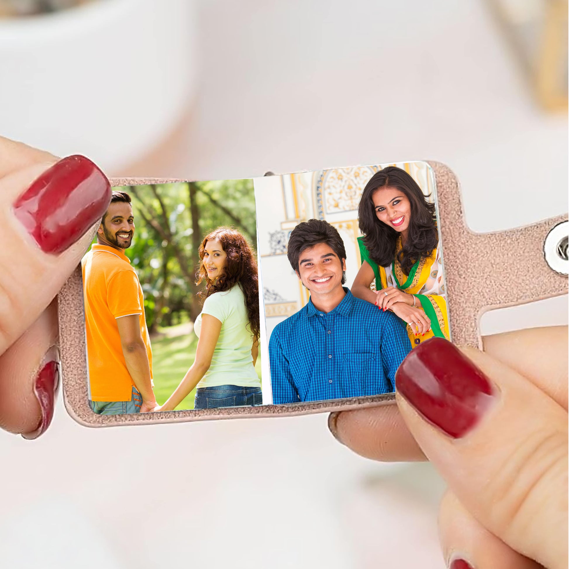 Flashing Click Cute Pink Vegan Leather Mini Photo Book Keychain – Personalized Album for Sisters, Friends & Couples Flashing Click