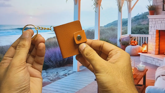 Flashing click Custom Real Leather Photo Book Keychain with 12-Photo with 12 page Calendar | Stainless Steel Ring & Secure Snap Button | Ideal Gift for Birthday, Anniversary, Valentine’s Day, New Year, Couples & More